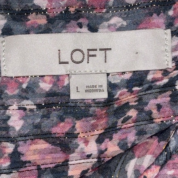 Loft Floral Soft Long Sleeve Lined Blouse Size Large Tunic Metallic Stripes - Picture 4 of 5